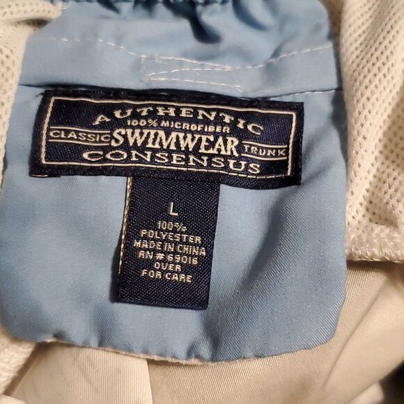 Authentic Consensus Mens Size L Brown Blue White Flowered Swim Shorts - Picture 5 of 5